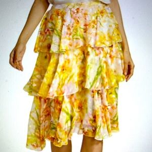 Marchesa asymmetrical 3 tiered burnout chiffon skirt